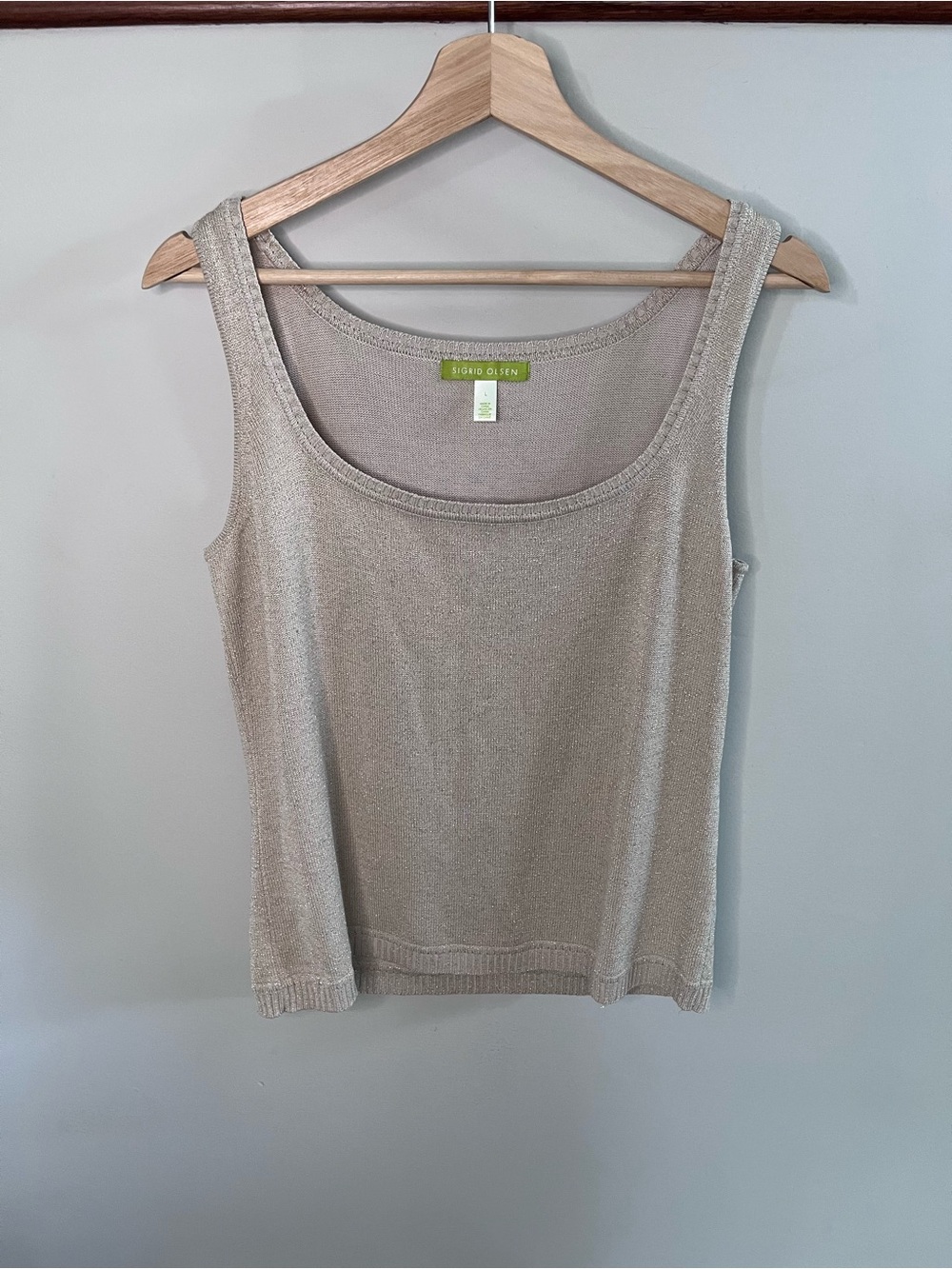 Sigrid Olsen Womens Metallic Knit Tank Top Gold Shimmer Scoop Neck Sleeveless L